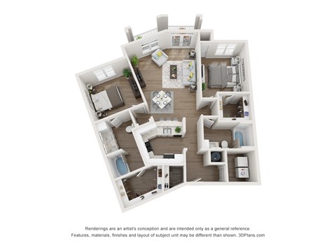 Floor plan for 2 beds, 2 baths, 1220 sqft